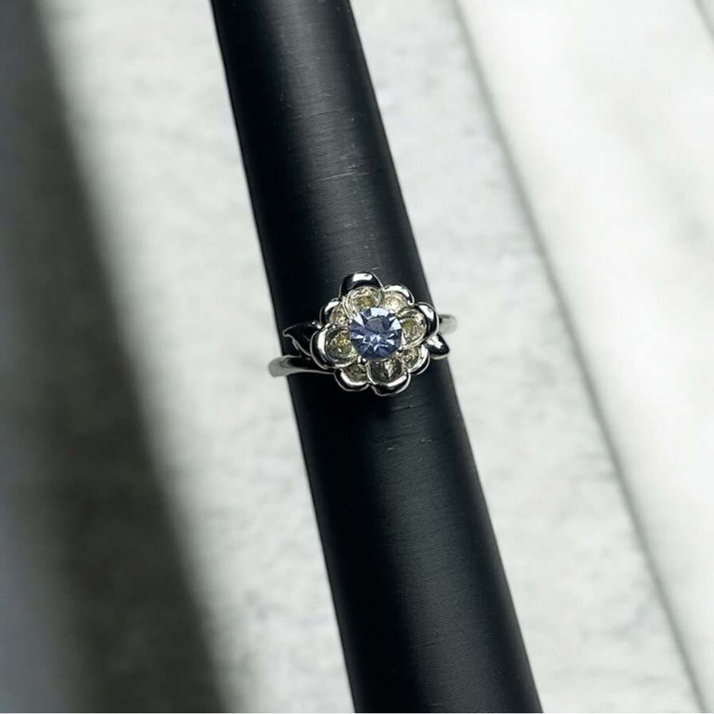 Blue Floral CZ Ring